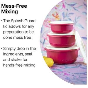 NEW Tupperware Ultimate Mixing Nesting Bowl Set of 3 w/ Lids and Splash Guard.